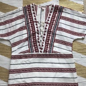 Boho Print Short Sleeve Lace Up Dress